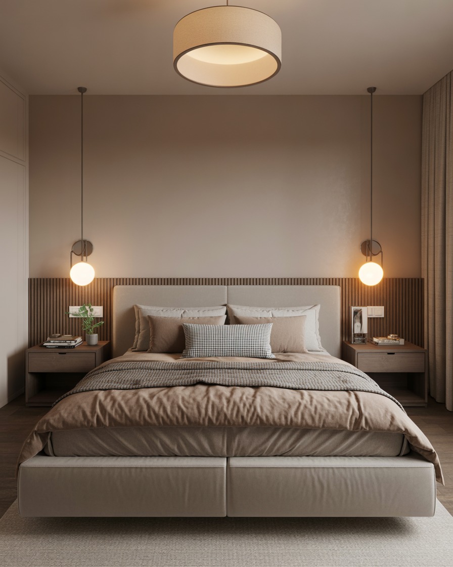 اتاق خواب با گرمای چوب و بافت طبیعی