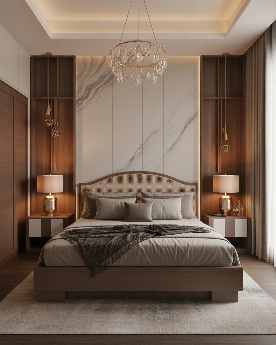 اتاق خواب لوکس با پالت رنگ خنثی