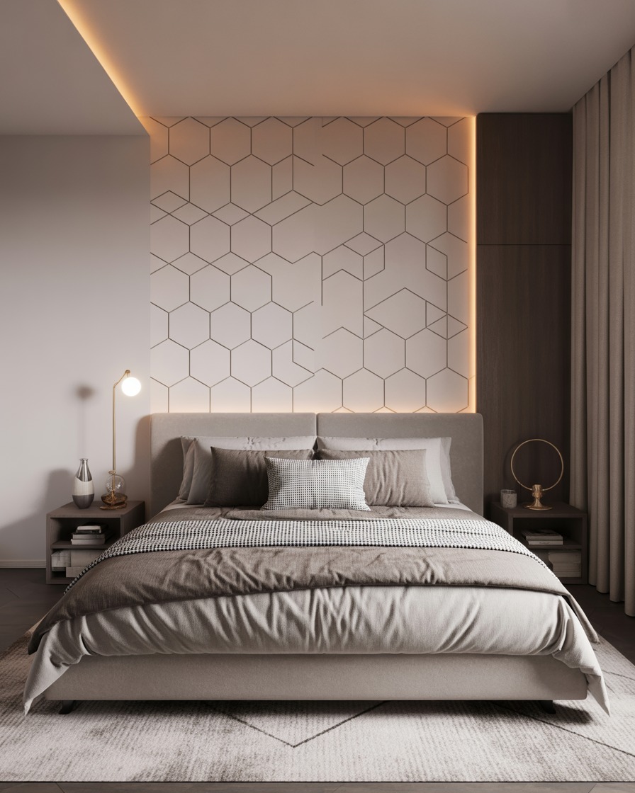 کمد زیبا با شیشه و نورپردازی در اتاق خواب پینترستی