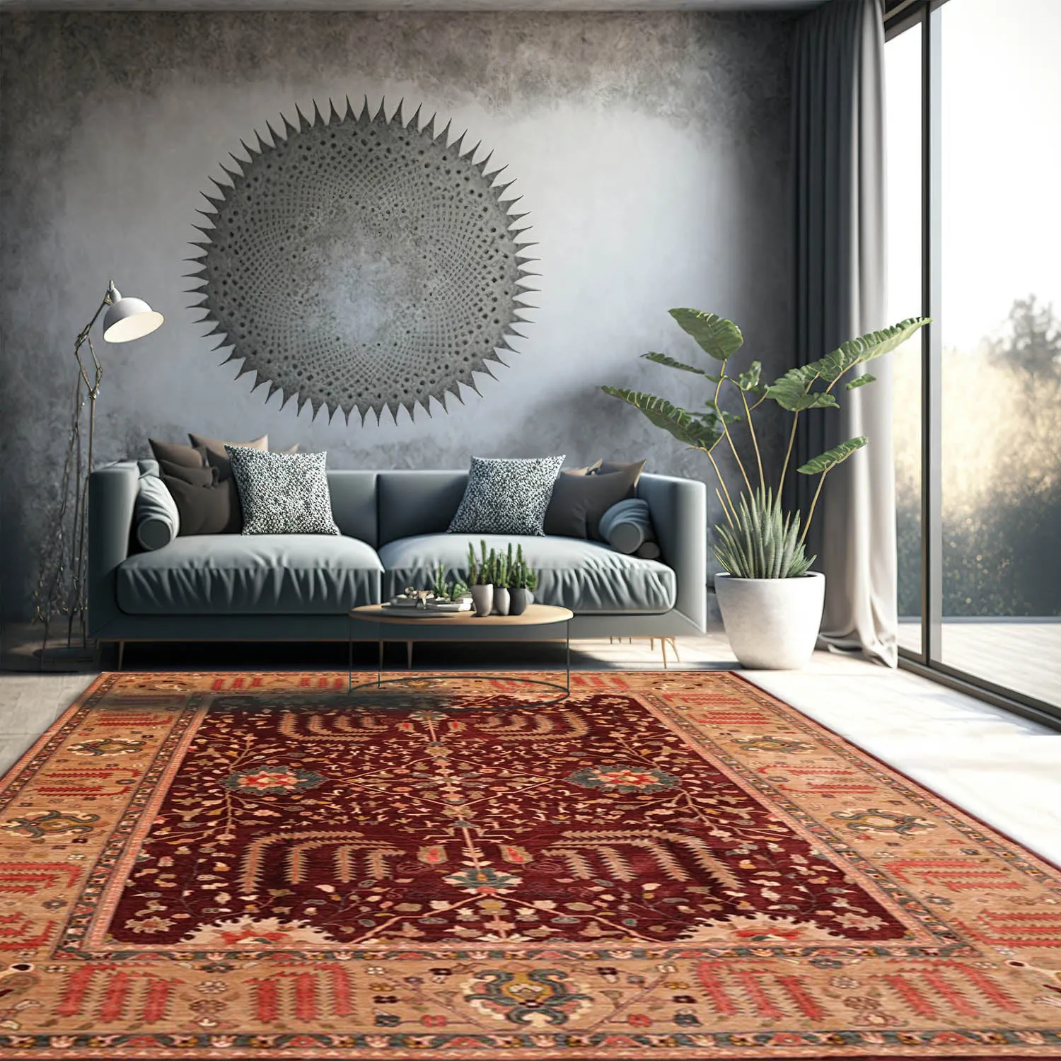 رنگ کرم موکت در کنار فرش قرمز